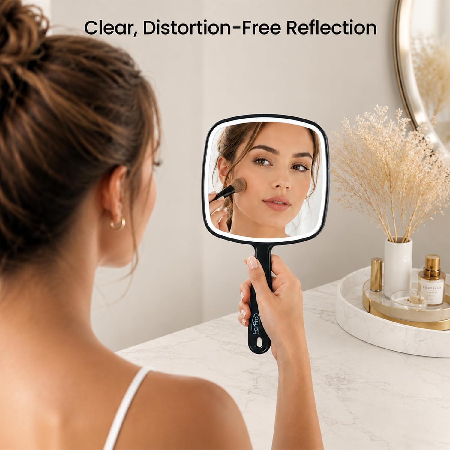 ForPro Hand Mirror with Handle, 9.6x6.3in, Black - Detail view
