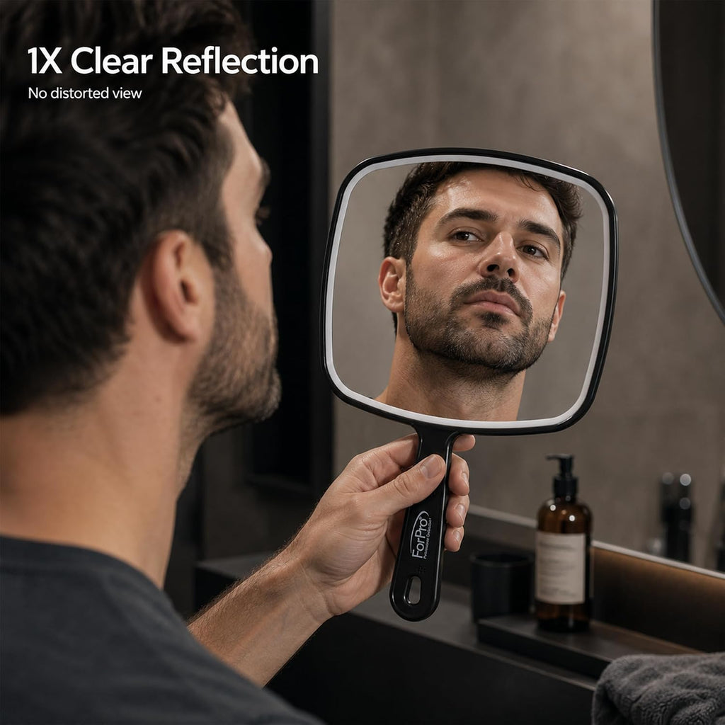 ForPro Hand Mirror with Handle, 9.6x6.3in, Black - Close-up