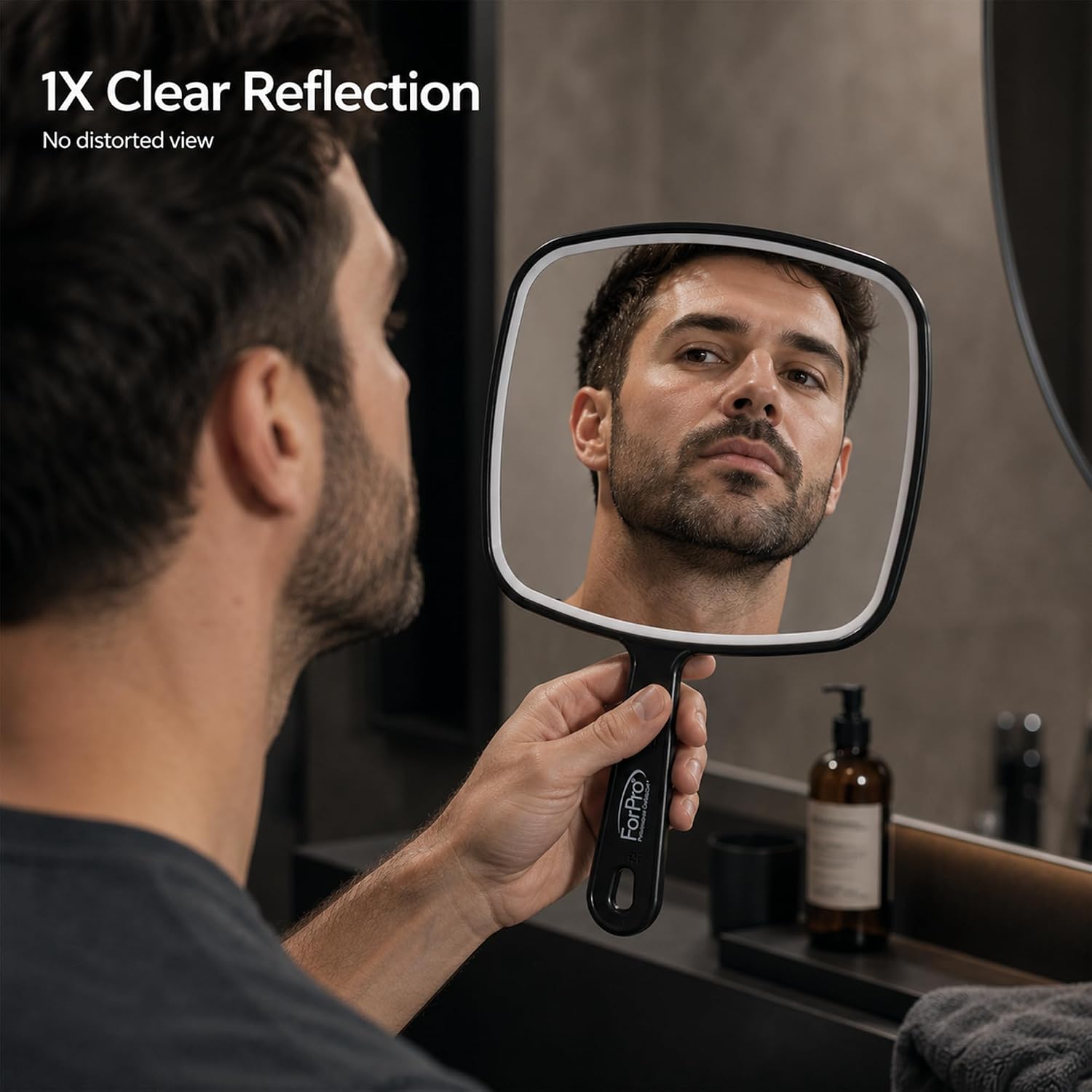 ForPro Hand Mirror with Handle, 9.6x6.3in, Black - Close-up