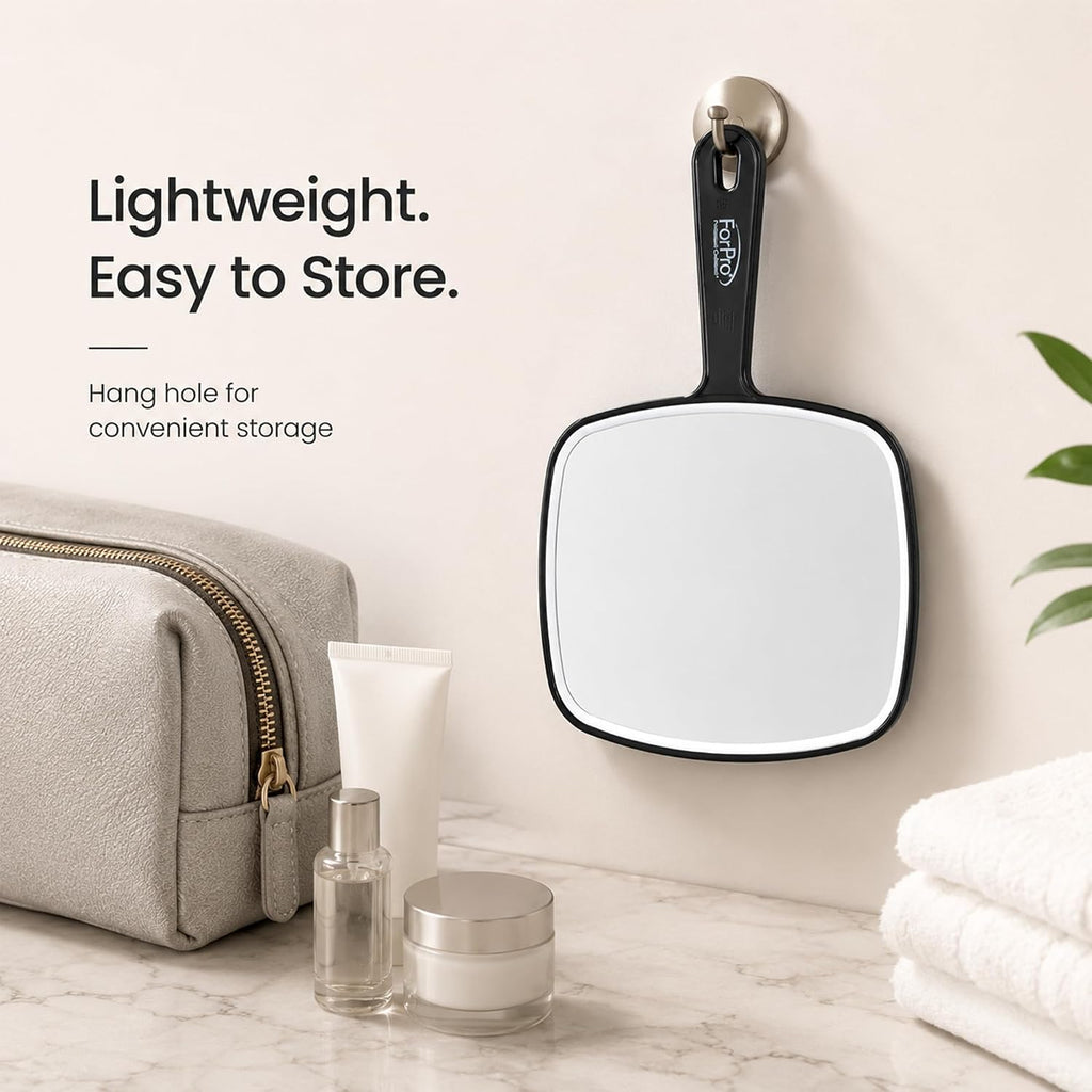 ForPro Hand Mirror with Handle, 9.6x6.3in, Black - Size reference