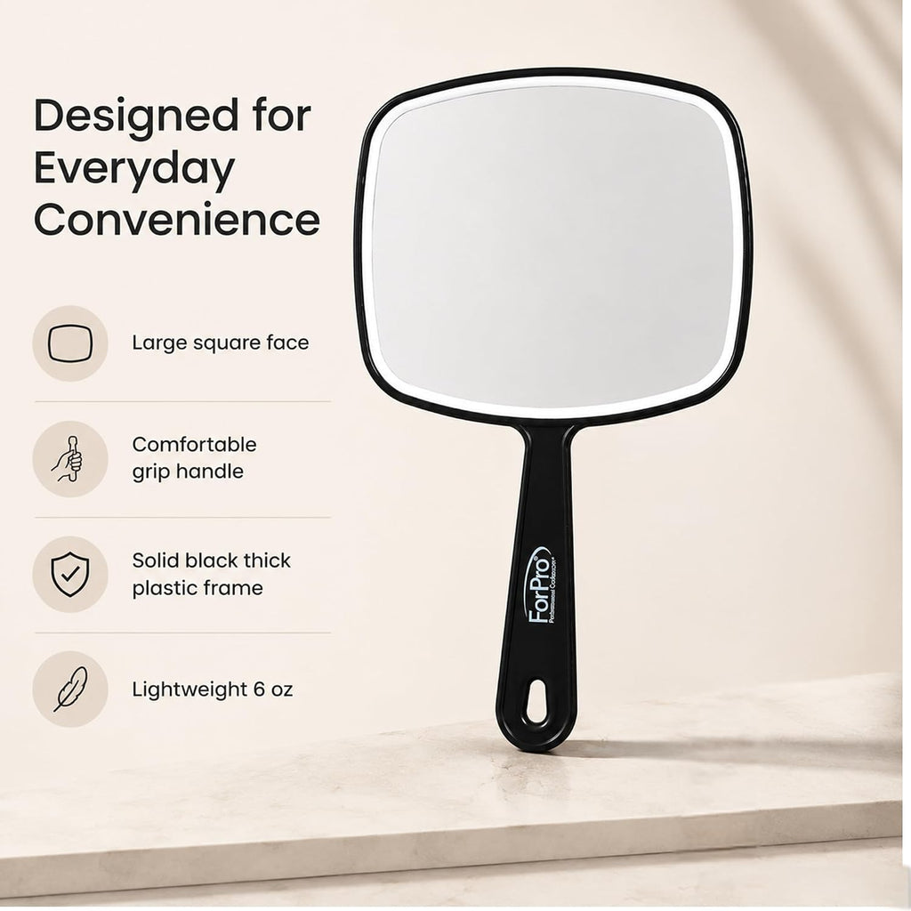 ForPro Hand Mirror with Handle, 9.6x6.3in, Black - Packaging
