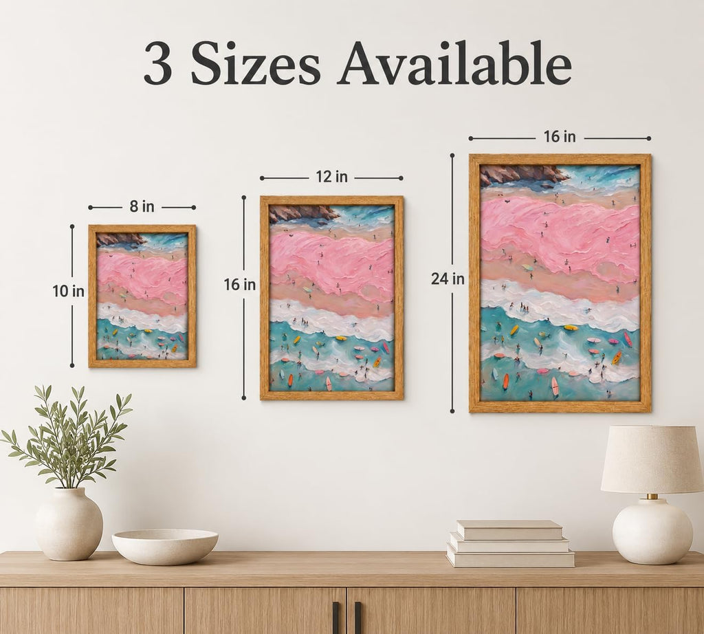 Framed Coastal Beach Surfer Canvas Wall Art - Size reference