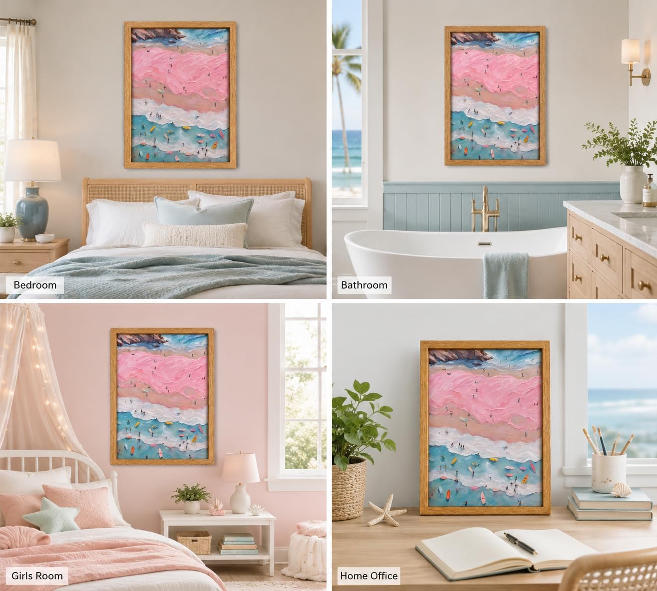 Framed Coastal Beach Surfer Canvas Wall Art - In use