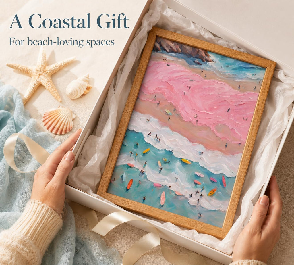 Framed Coastal Beach Surfer Canvas Wall Art - Additional view
