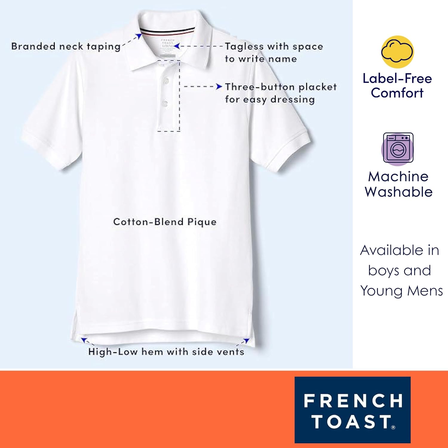 French Toast Kids' Pique Polo, Standard & Husky - Close-up