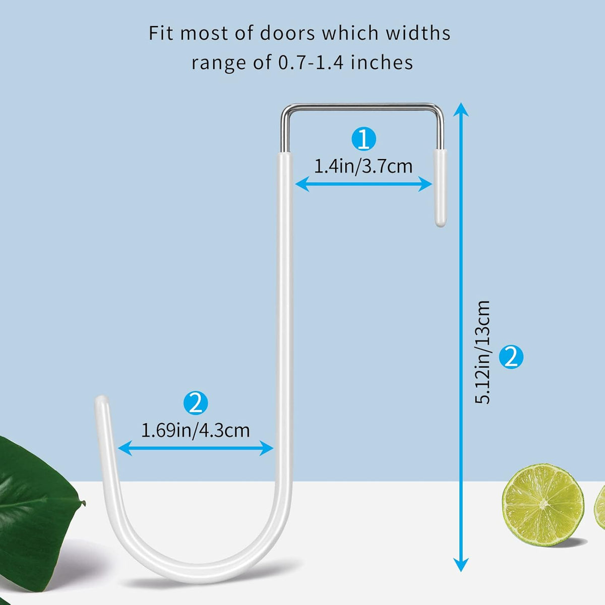 FYY Over the Door Hooks, 4 Pack, White - Detail view