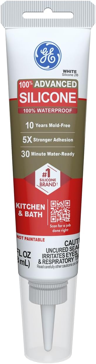 GE Advanced Silicone Caulk, White, 2.8 fl oz