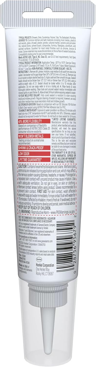 GE Advanced Silicone Caulk, White, 2.8 fl oz - Detail view