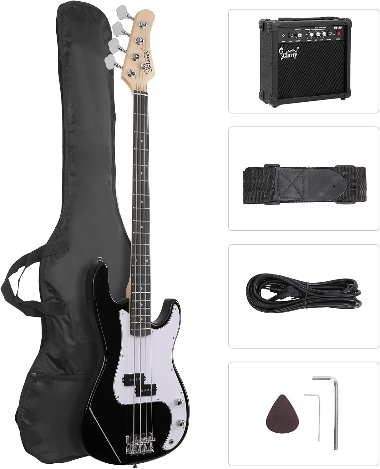 Glarry Bass Guitar Beginner Kit, Black