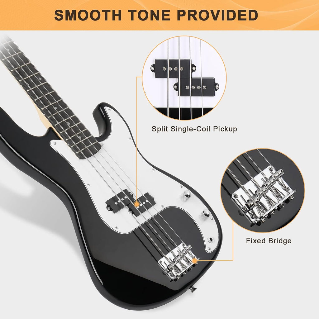 Glarry Bass Guitar Beginner Kit, Black - Alternate angle