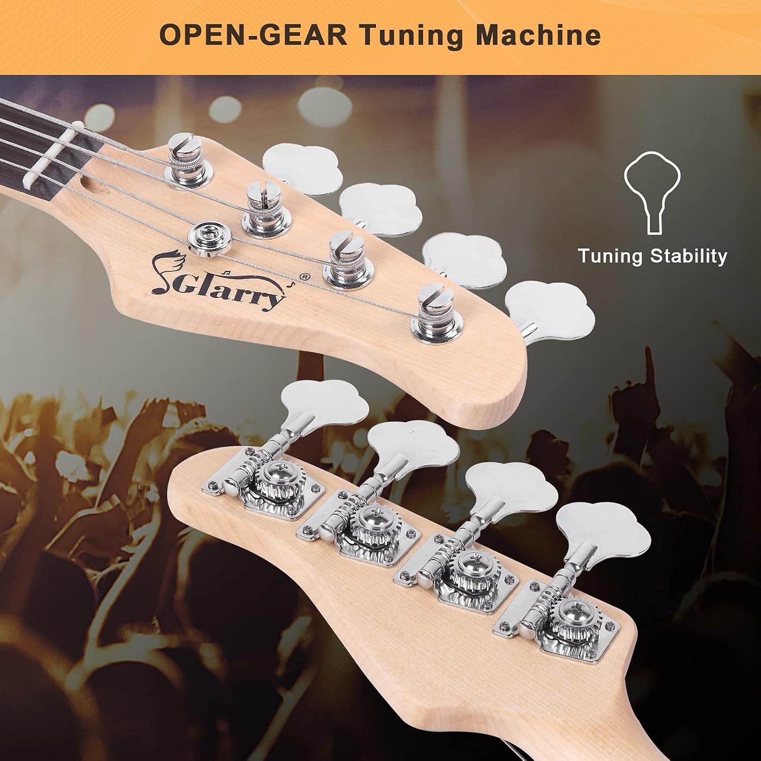 Glarry Bass Guitar Beginner Kit, Black - Size reference