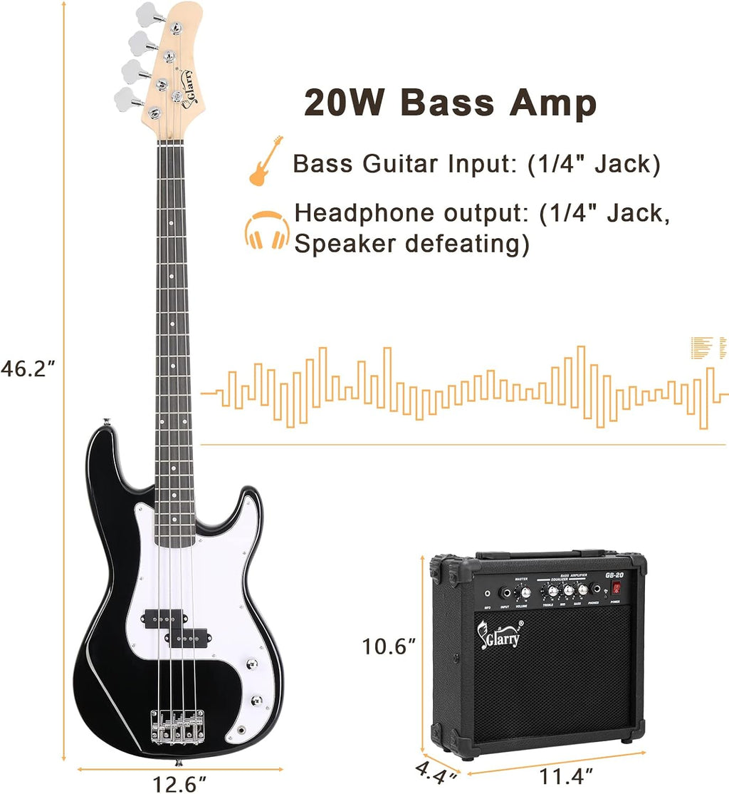 Glarry Bass Guitar Beginner Kit, Black - In use