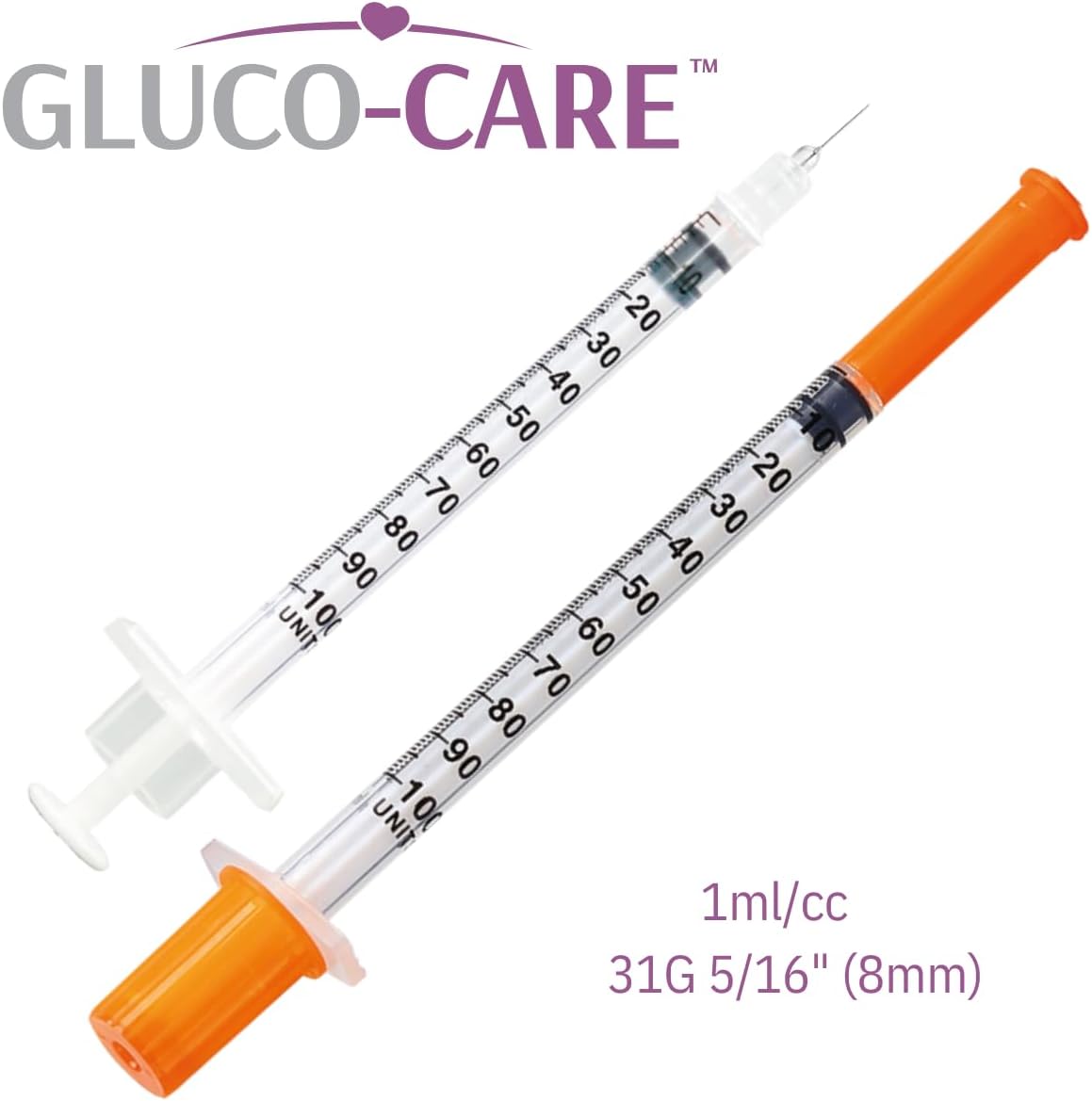 Gluco-Care 1mL Syringes 31G, 100-Count - Detail view