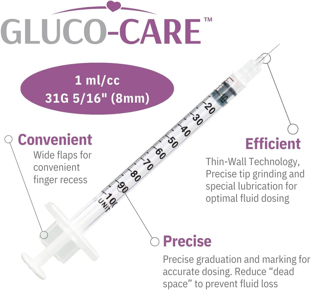 Gluco-Care 1mL Syringes 31G, 100-Count - Alternate angle