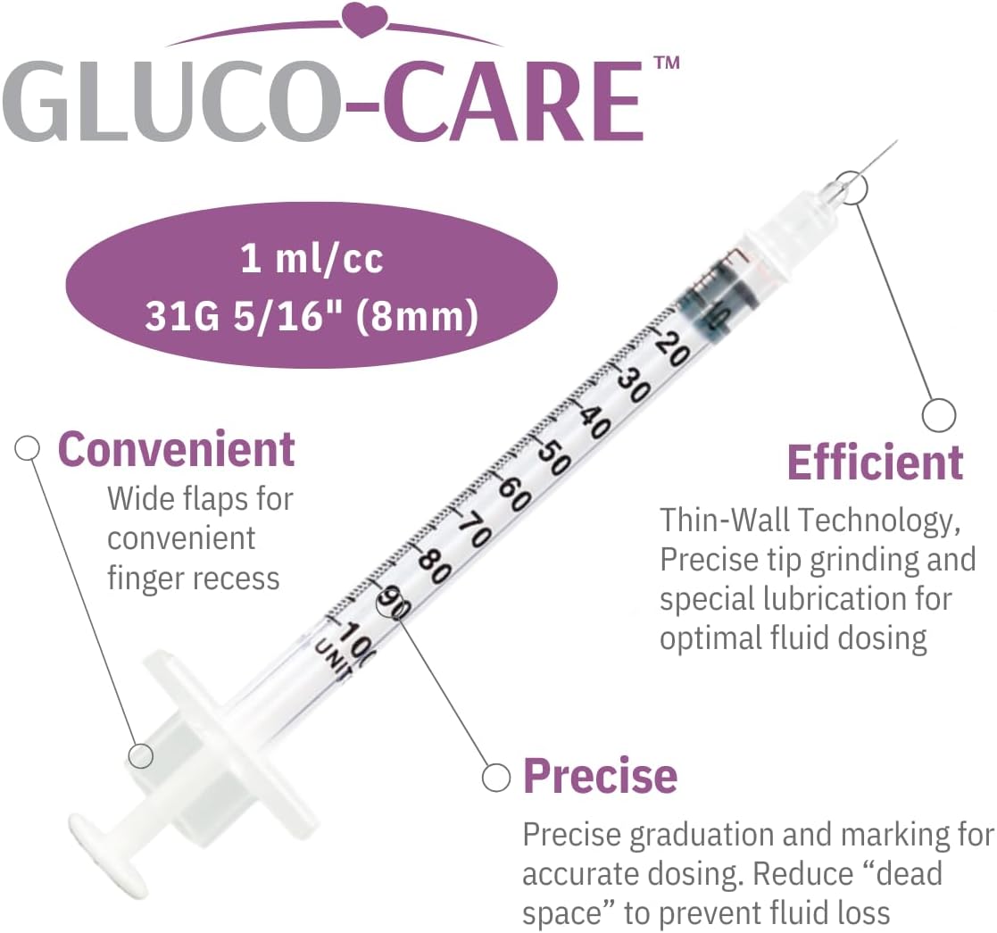 Gluco-Care 1mL Syringes 31G, 100-Count - Alternate angle