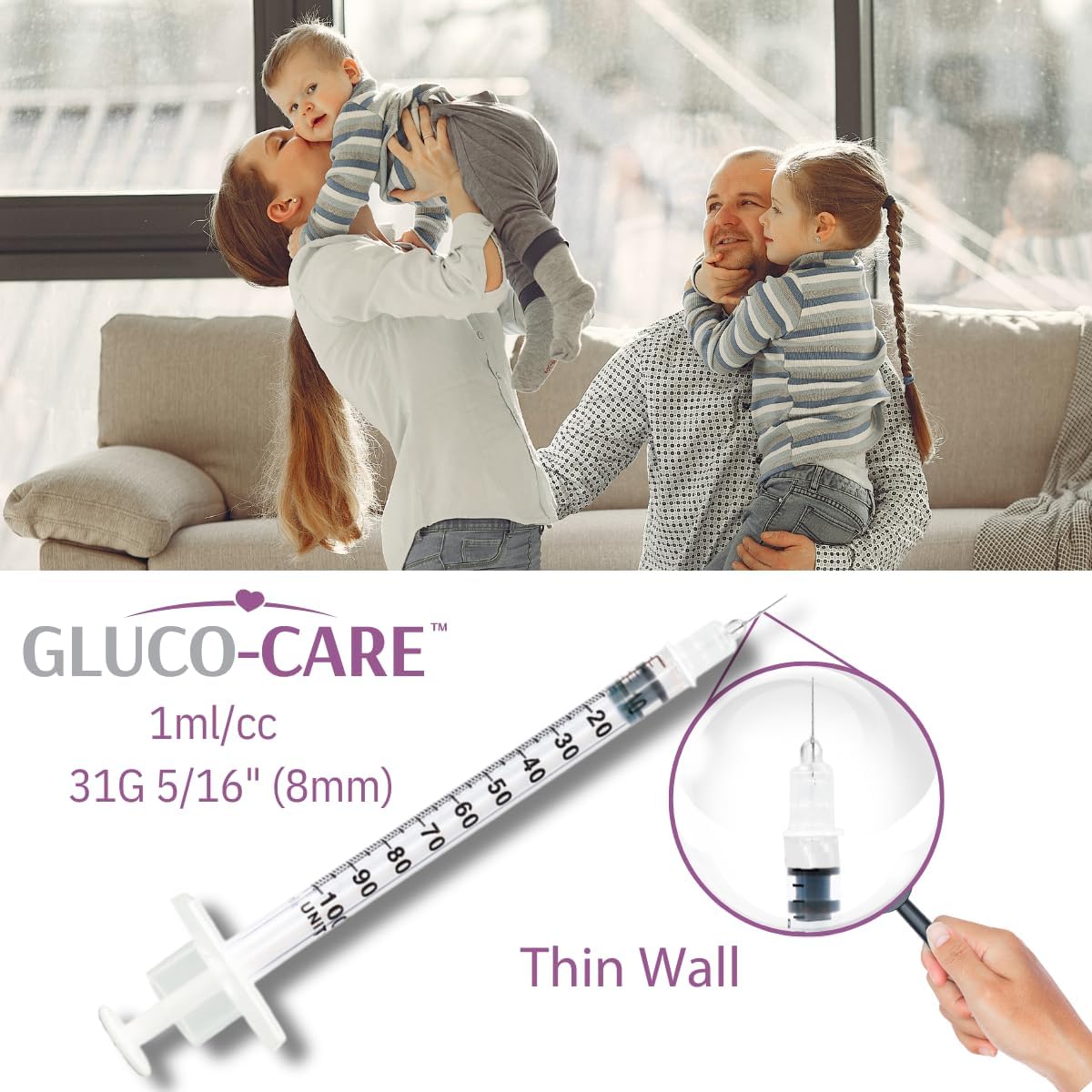Gluco-Care 1mL Syringes 31G, 100-Count - In use