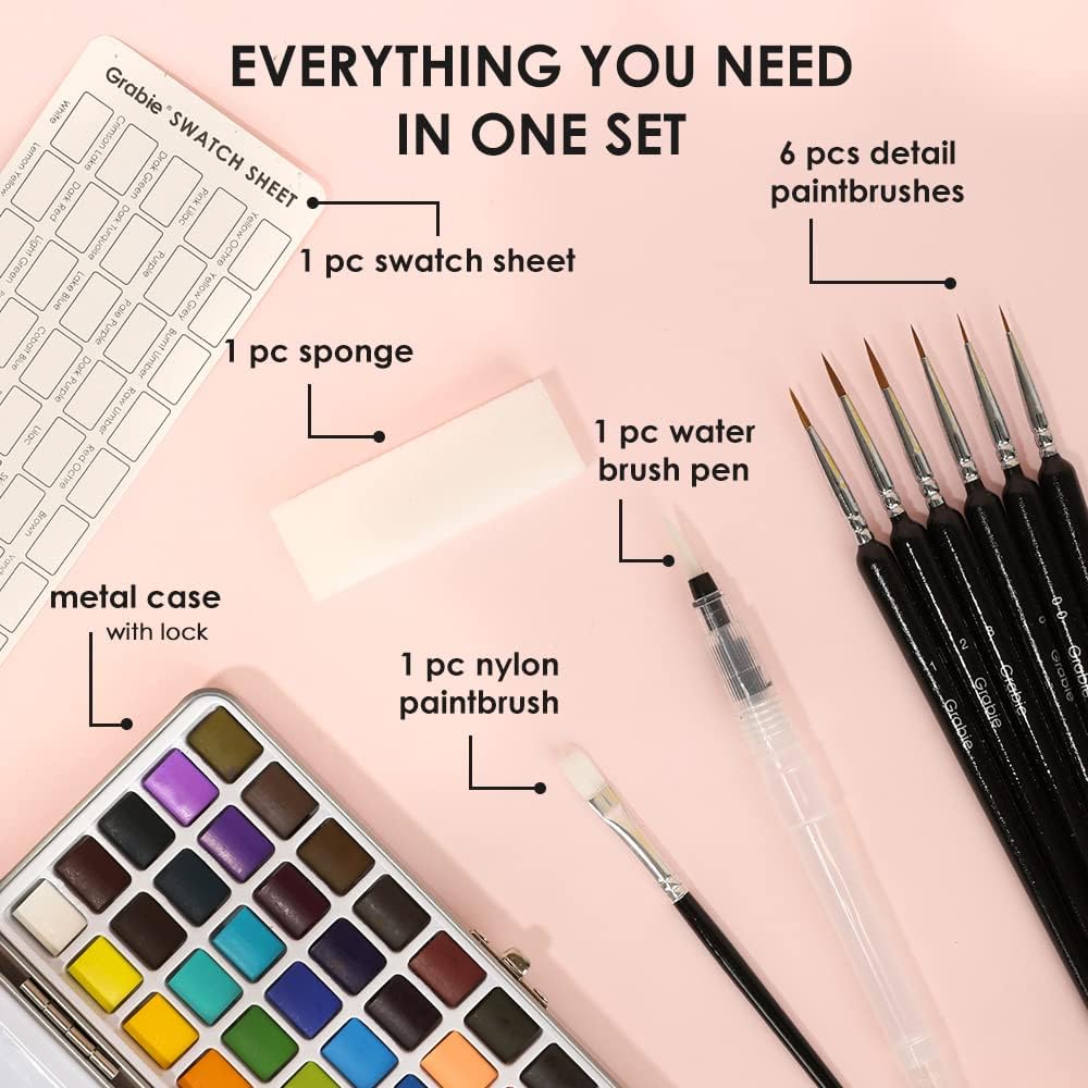 Grabie 50 Colors Watercolor Paint Set with Brush - Detail view