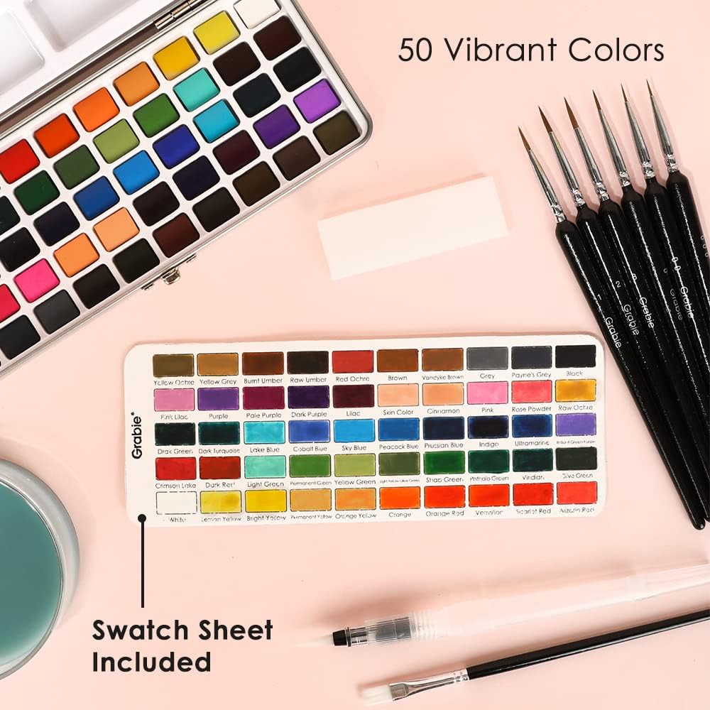Grabie 50 Colors Watercolor Paint Set with Brush - Alternate angle