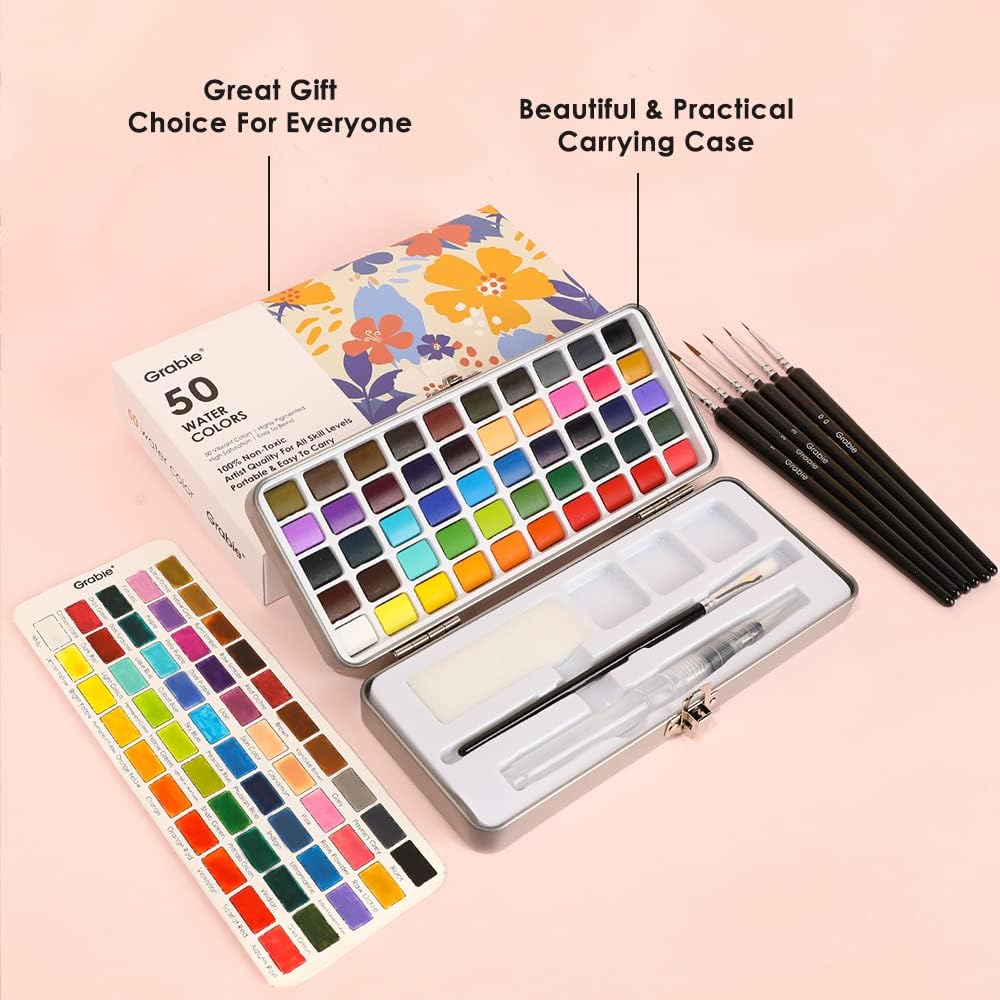 Grabie 50 Colors Watercolor Paint Set with Brush - Size reference