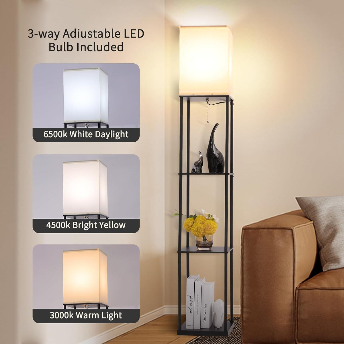 Gupuzm Floor Lamp with Shelves, Corner Design - Detail view