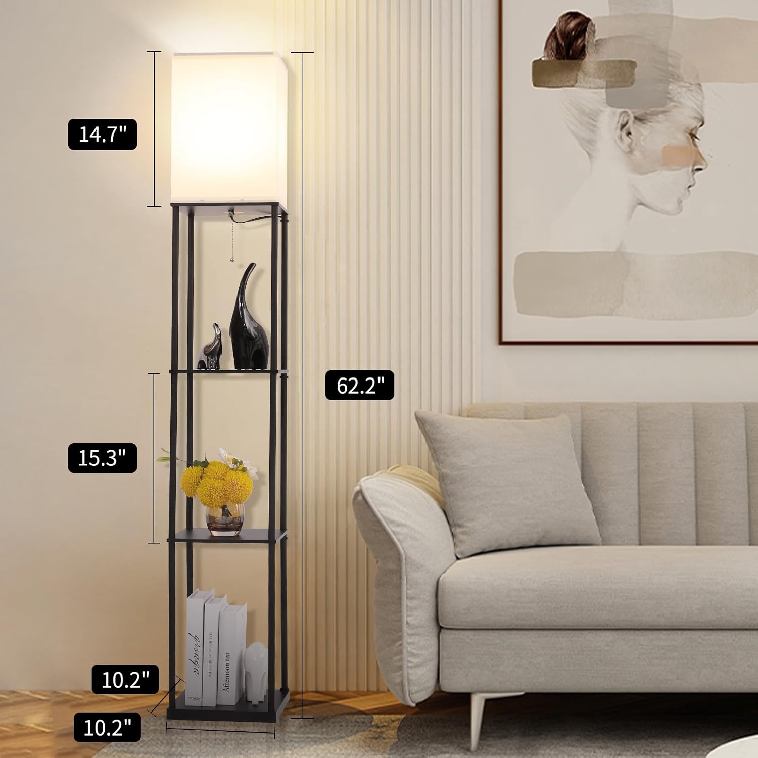 Gupuzm Floor Lamp with Shelves, Corner Design - Packaging