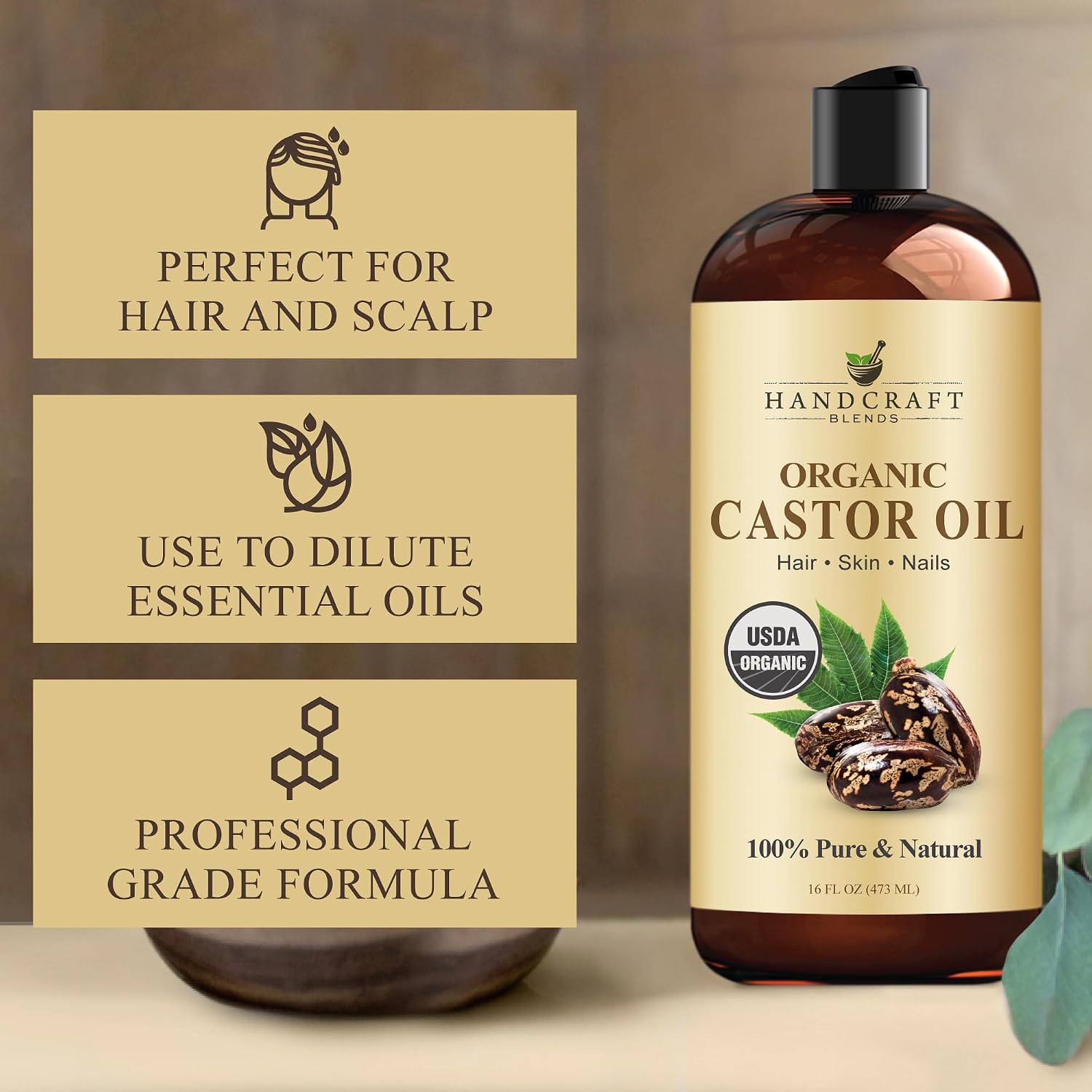 Handcraft Blends Organic Castor Oil, 16 Fl Oz - Size reference