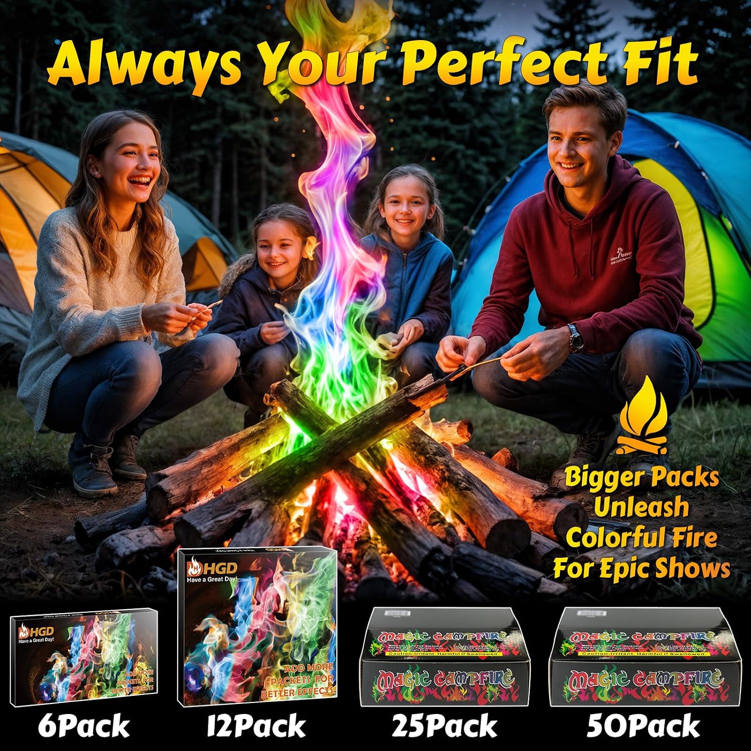HGD Fire Color Changing Packets 6 Pack - In use