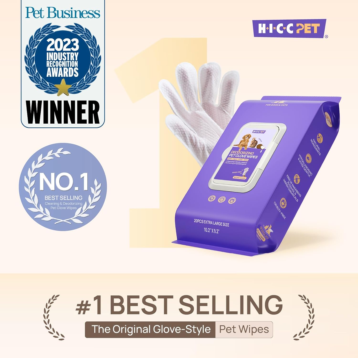 HICC Pet Deodorizing Glove Wipes - Detail view