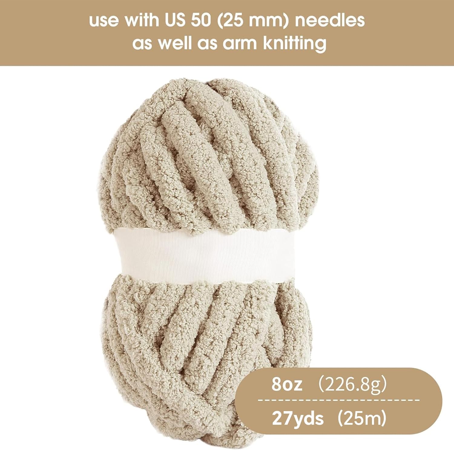 Hombys Khaki Chunky Chenille Yarn - Detail view