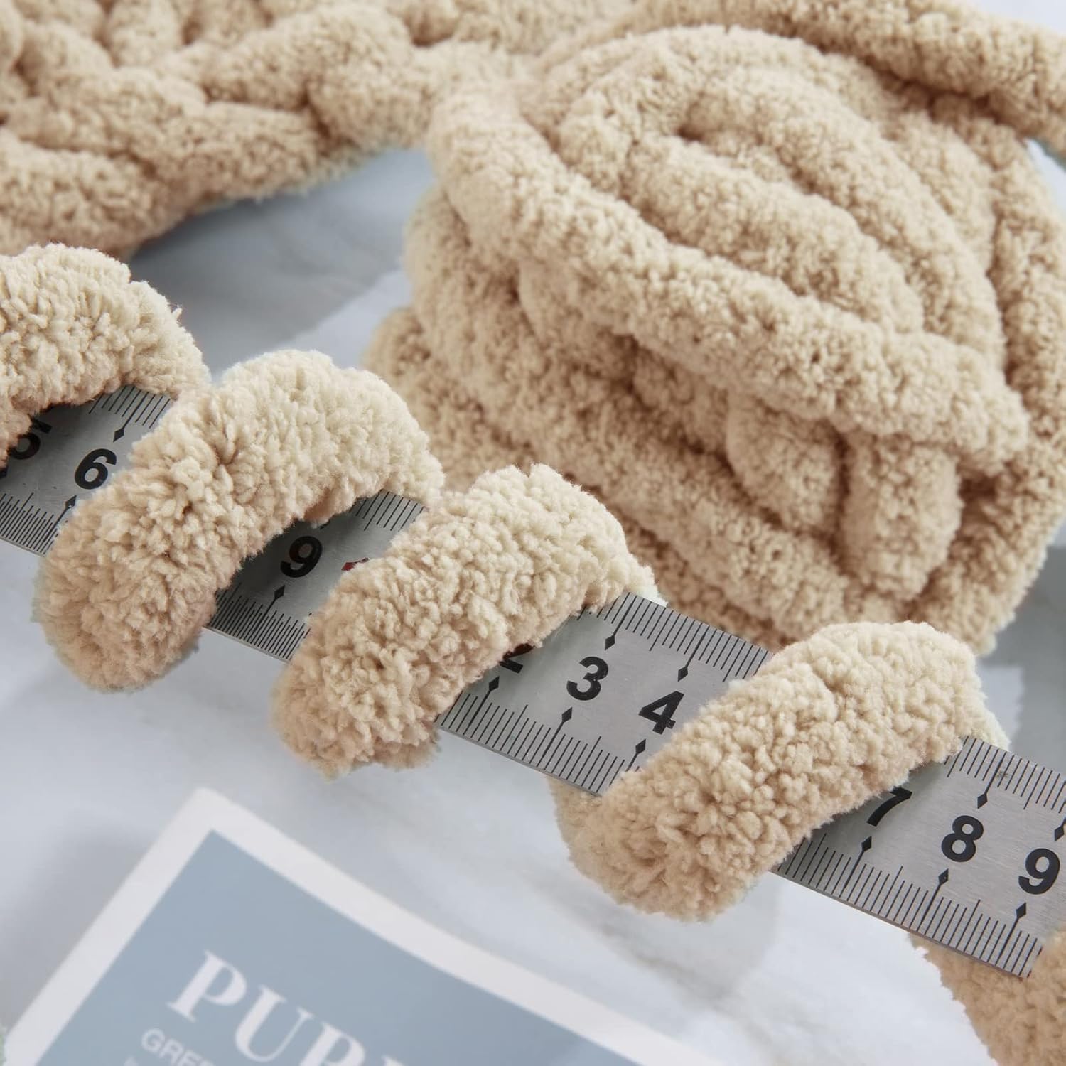Hombys Khaki Chunky Chenille Yarn - Close-up