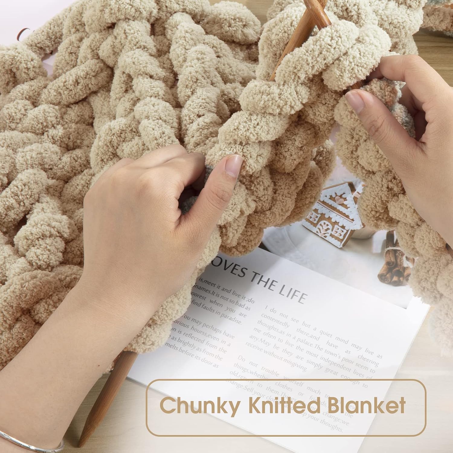 Hombys Khaki Chunky Chenille Yarn - Size reference