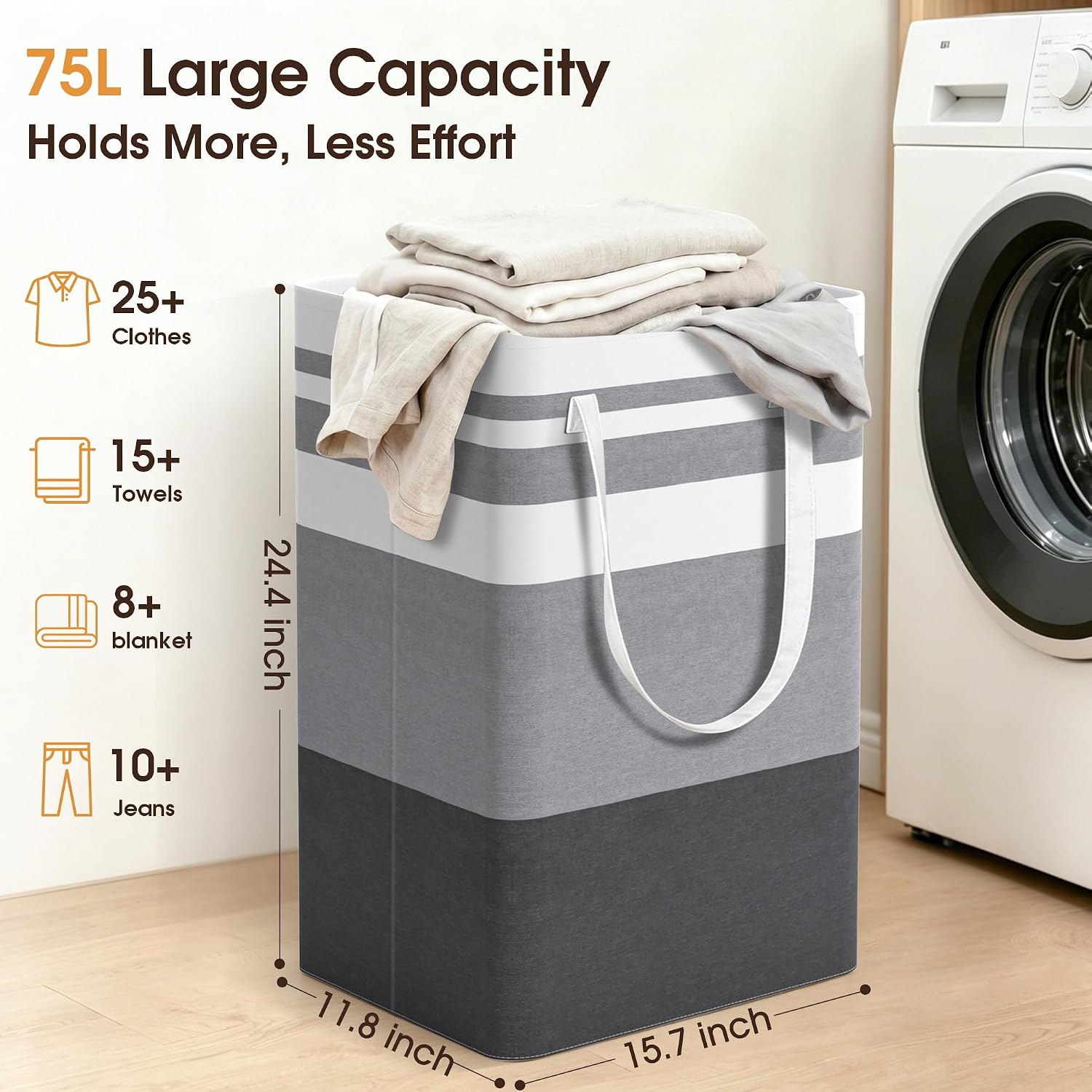 HomeHacks 2 Pack Large Laundry Baskets - Alternate angle