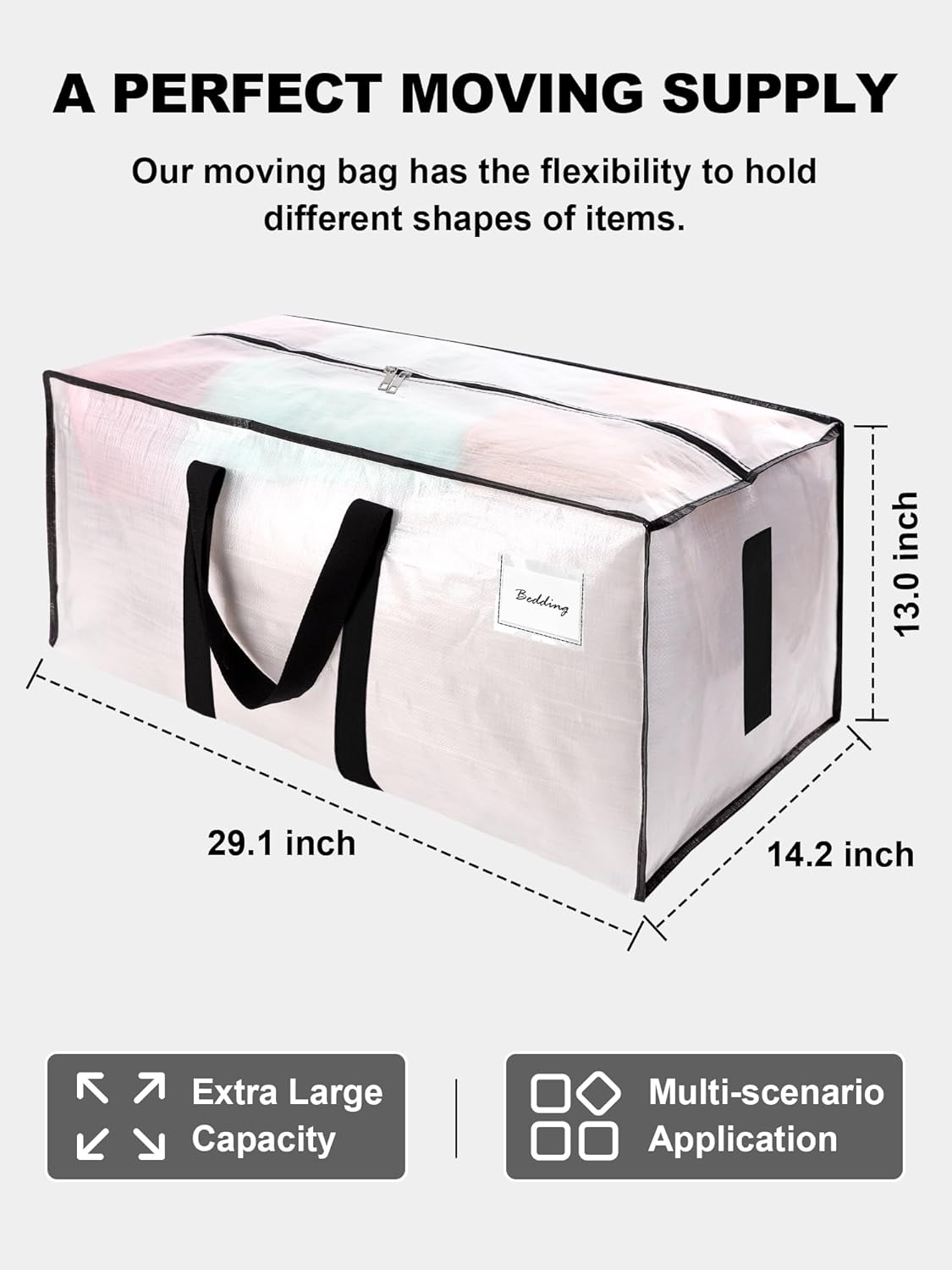 HOMESURE Heavy Duty Moving Storage Bags, 8 Pack - Size reference