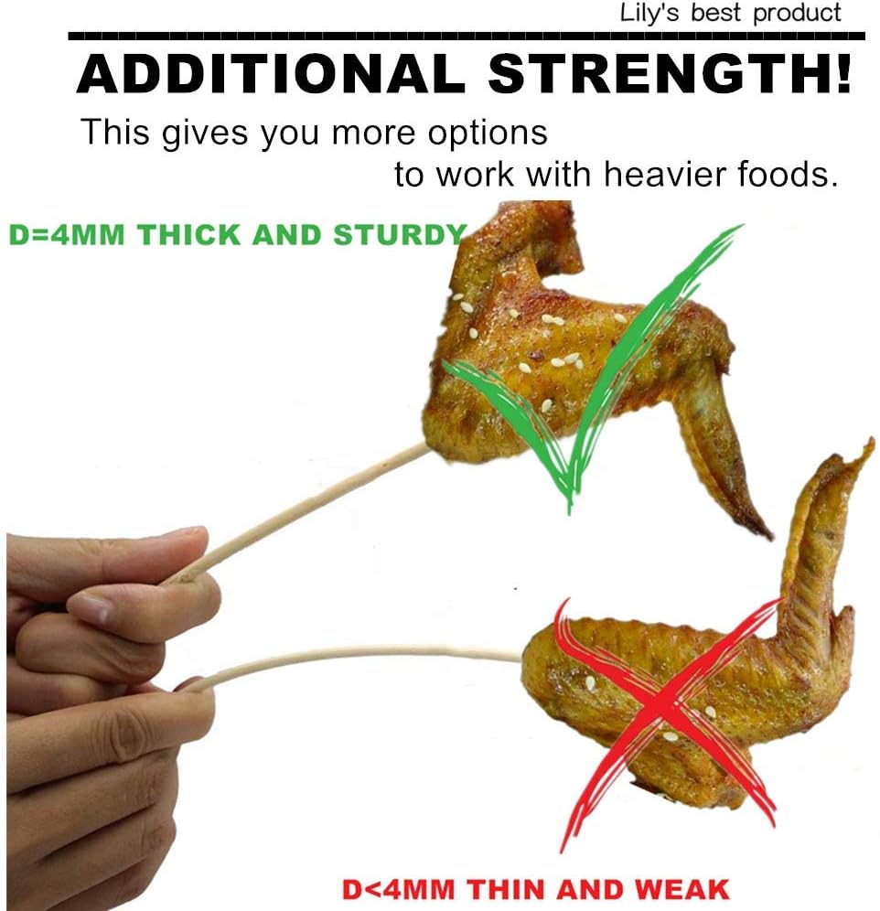 HOPELF 6 Inch Natural Bamboo Skewers - Detail view