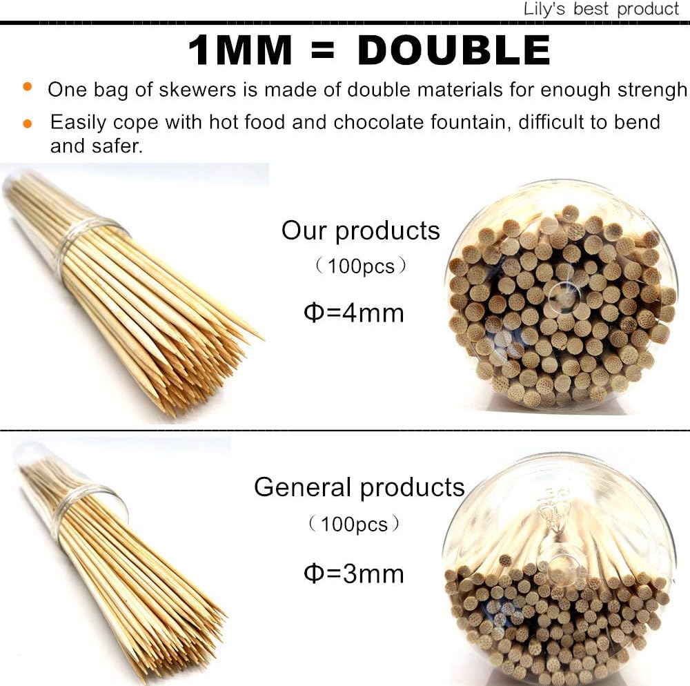 HOPELF 6 Inch Natural Bamboo Skewers - Alternate angle