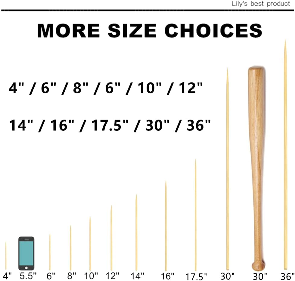 HOPELF 6 Inch Natural Bamboo Skewers - Size reference