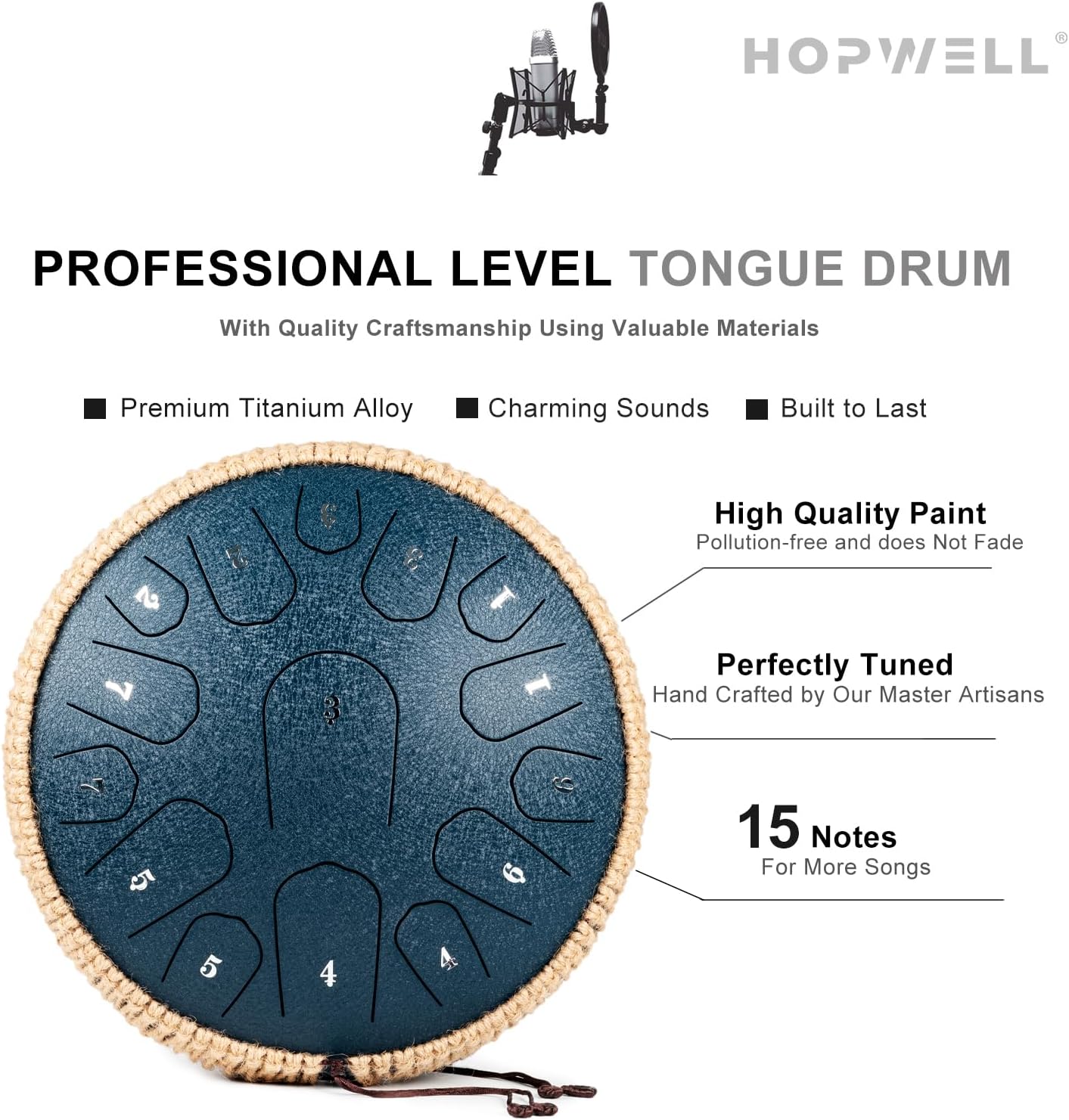 HOPWELL 13 Inch Steel Tongue Drum, D Major - Alternate angle
