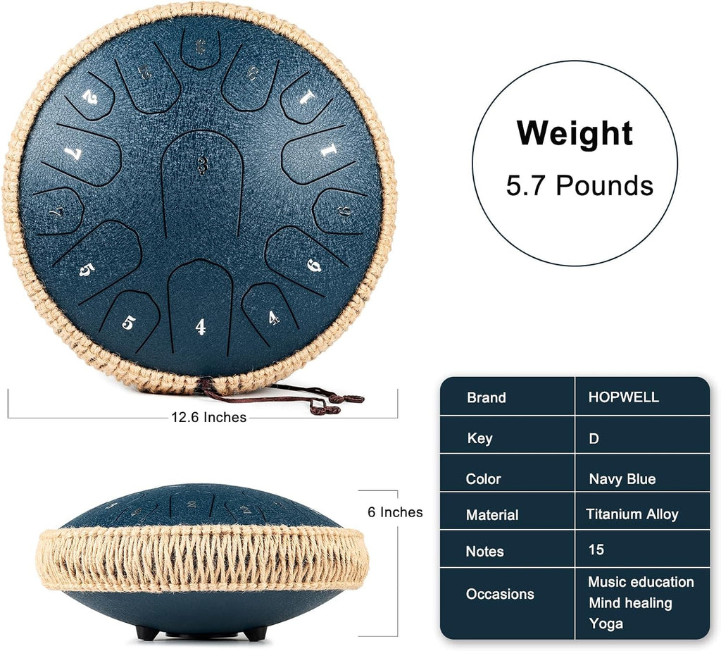 HOPWELL 13 Inch Steel Tongue Drum, D Major - Size reference