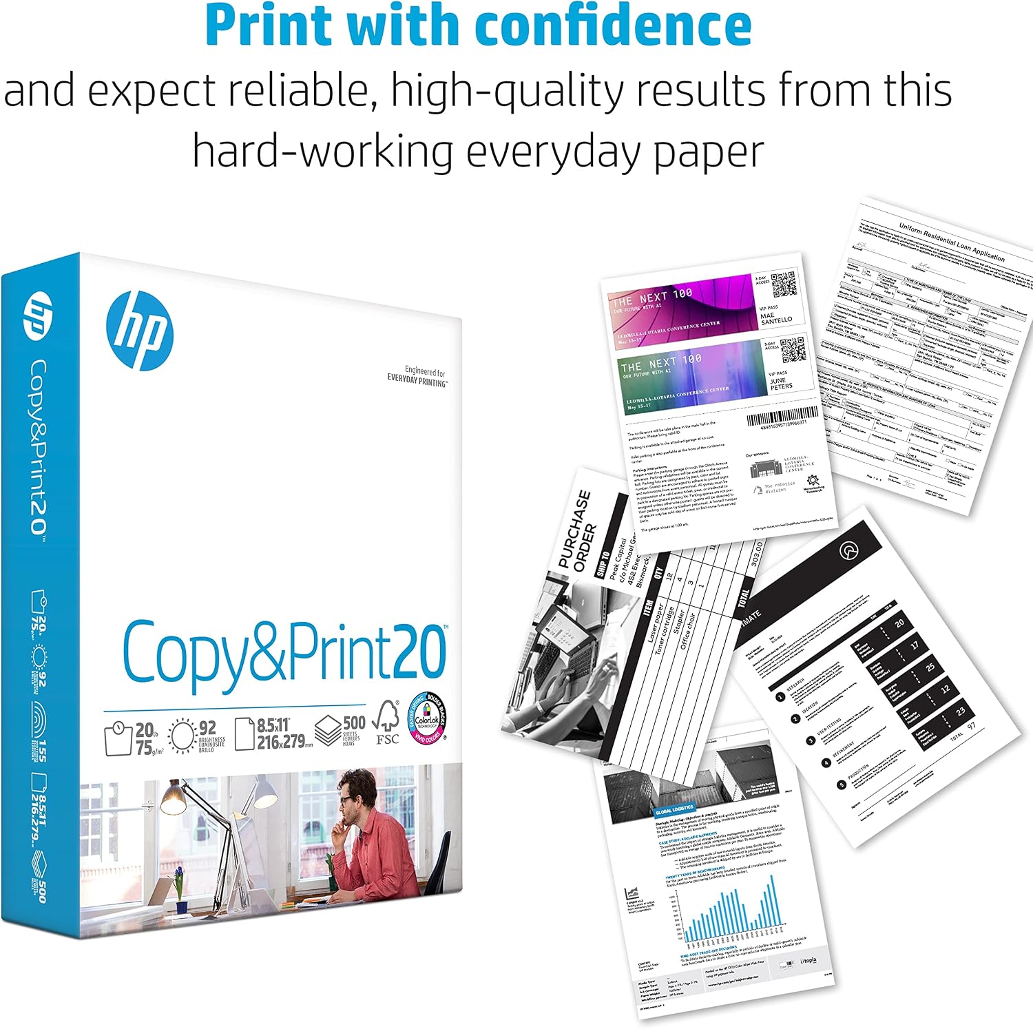 HP Papers Printer Paper, 8.5 x 11, 500 Sheets - Alternate angle