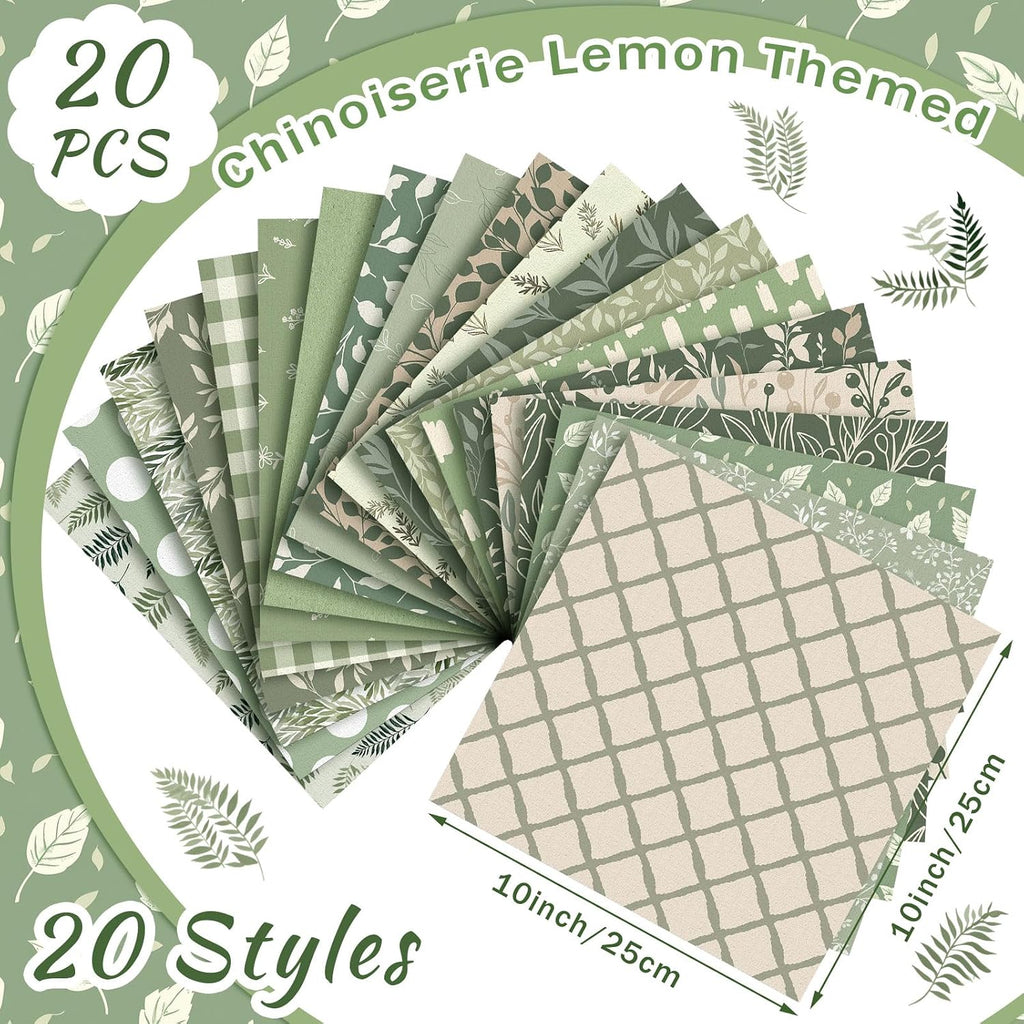 HunnmingRe Sage Green Quilting Fabric Squares - Detail view