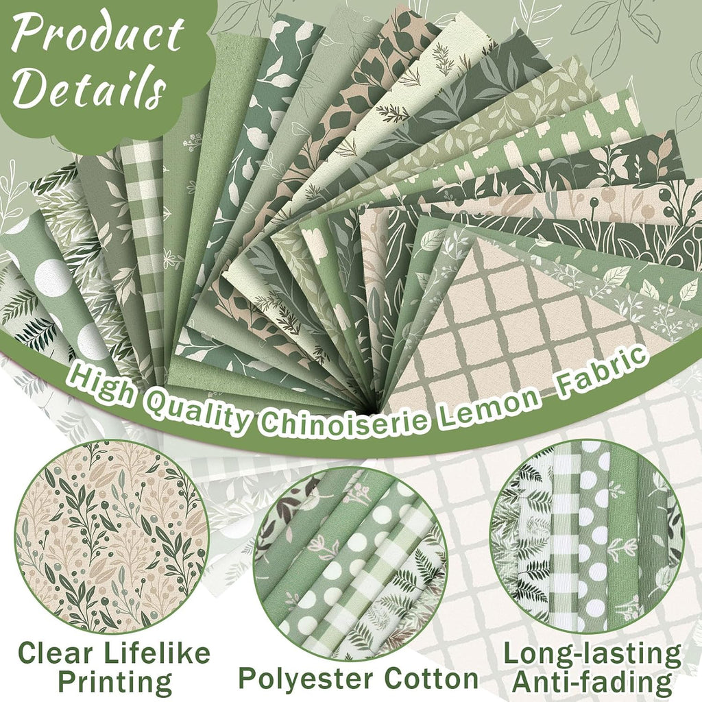 HunnmingRe Sage Green Quilting Fabric Squares - Alternate angle