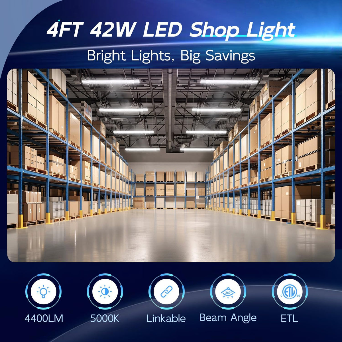 hykolity 4FT Linkable LED Shop Light - Detail view