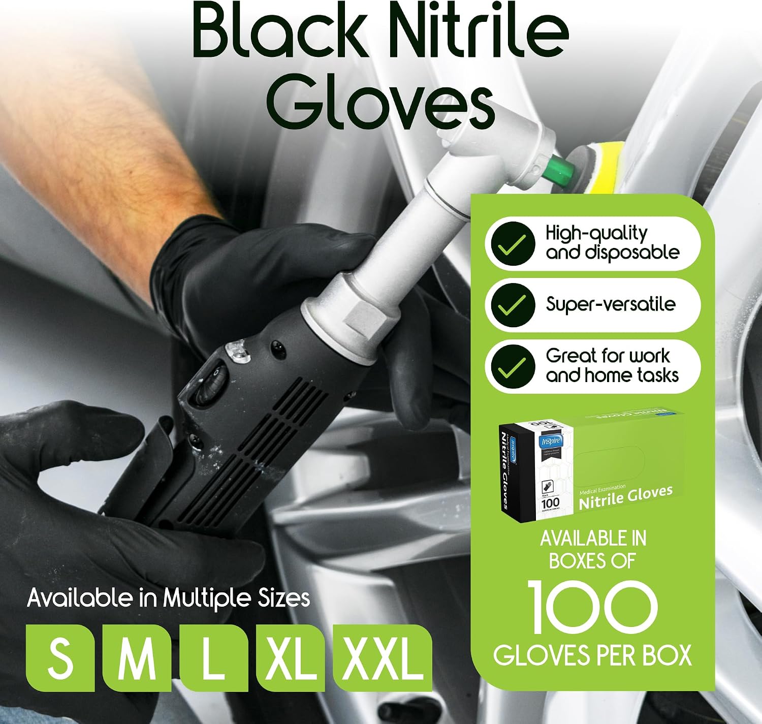 Inspire Black Nitrile Gloves, 4.5 Mil - Packaging