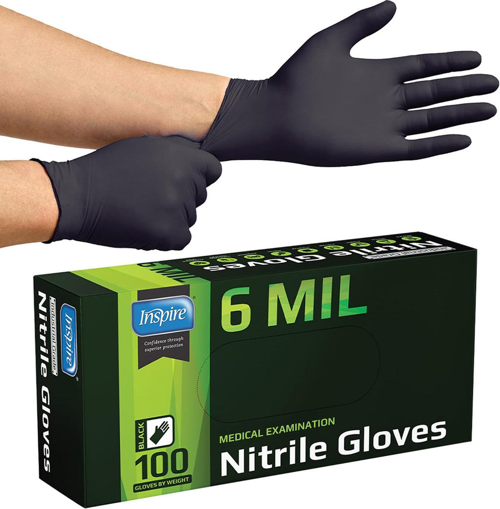 Inspire Black Nitrile Gloves, 6 Mil