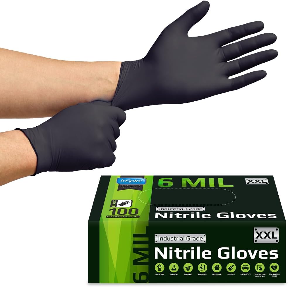 Inspire Black Nitrile Gloves, 6 Mil - Packaging