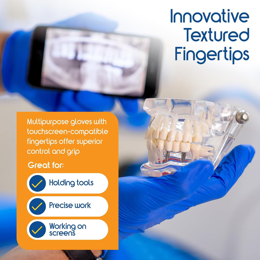 Inspire Cobalt Blue Nitrile Gloves, 4.5 Mil - In use