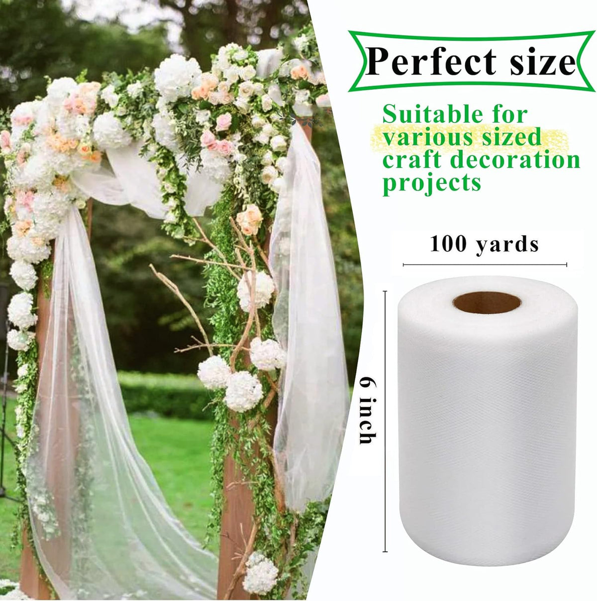 IONTACH White Tulle Fabric Roll, 100 Yards - Detail view
