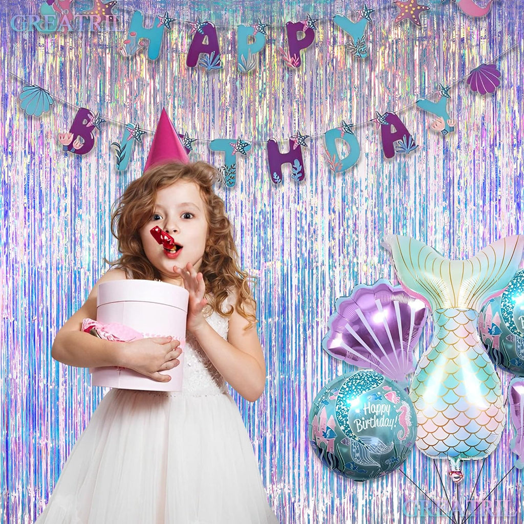Iridescent Foil Fringe Party Backdrop - Detail view