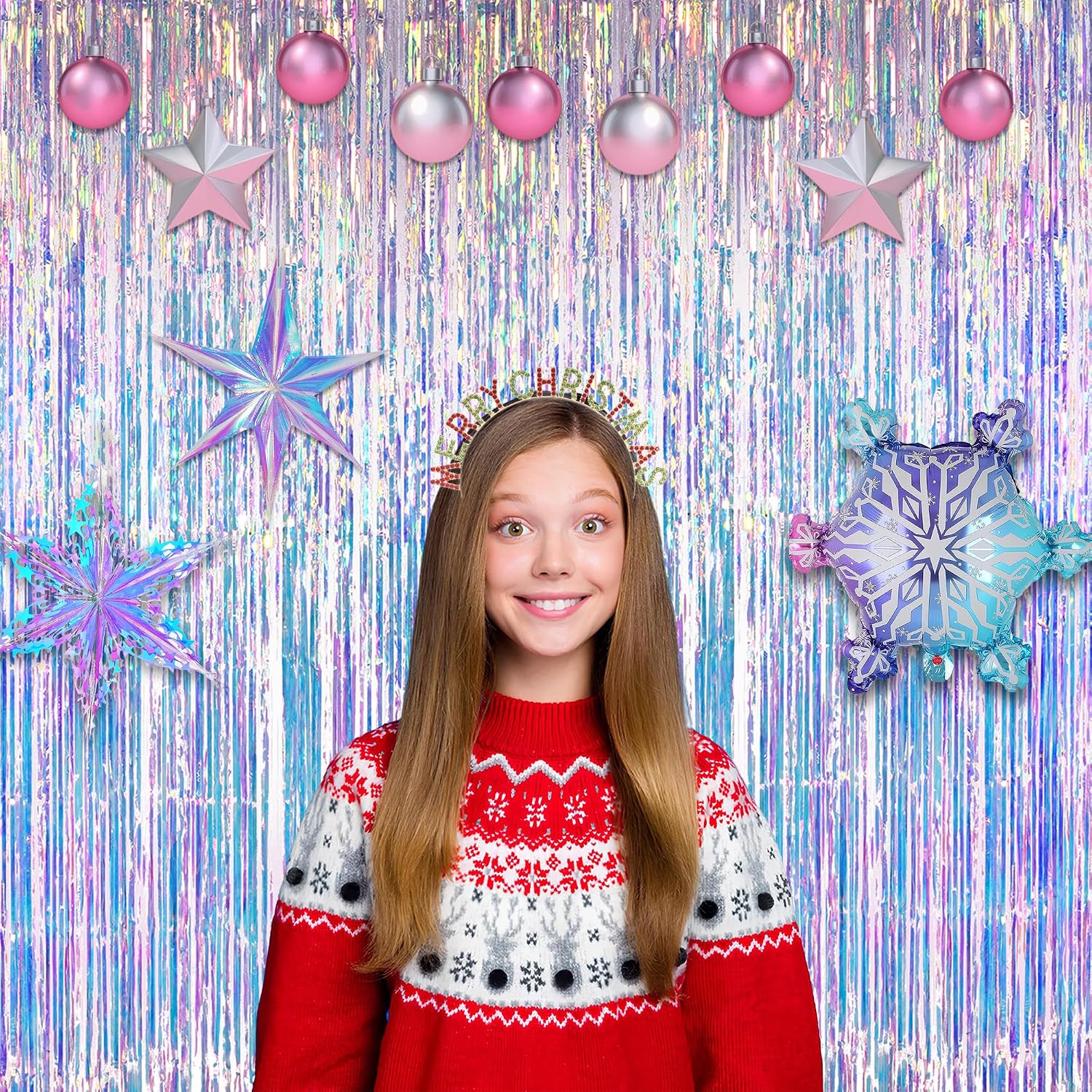 Iridescent Foil Fringe Party Backdrop - Alternate angle