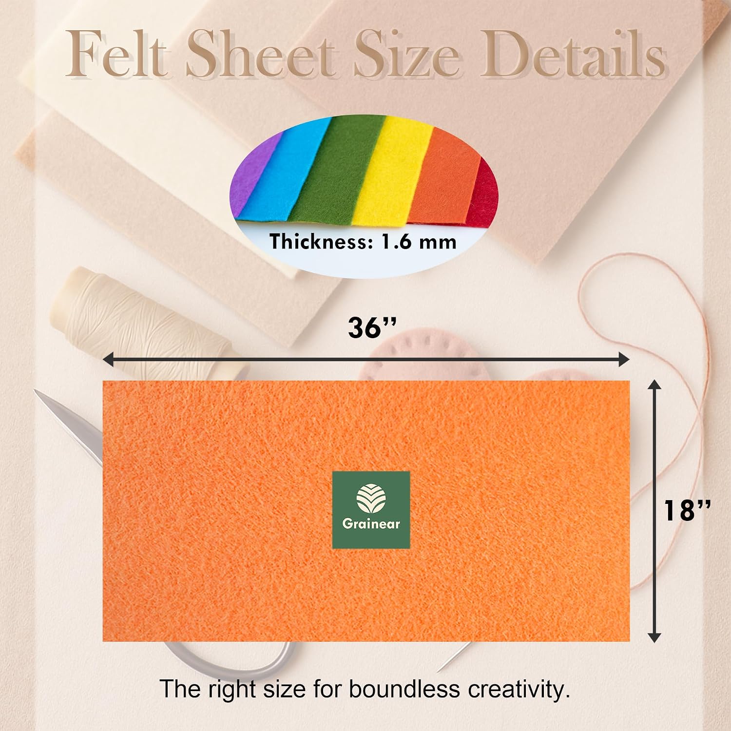 Ivory Felt Fabric Sheet 18x36in 1.6mm Craft Felt - Detail view